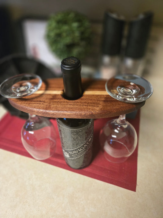 Hardwood Wine Bottle and Glass Caddy