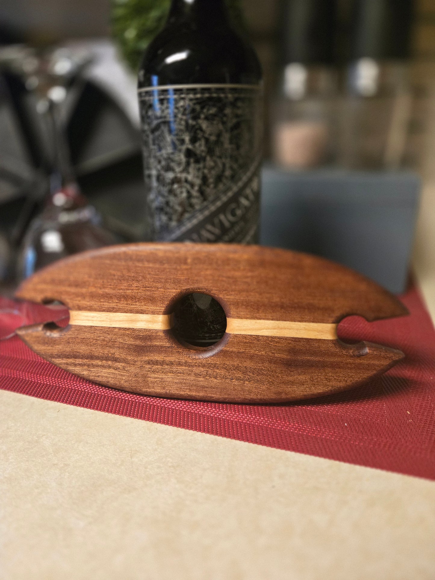 Hardwood Wine Bottle and Glass Caddy