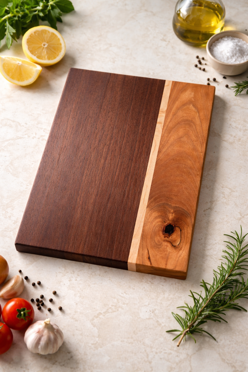 Handcrafted Walnut & Cherry Cutting Board with Maple Accent