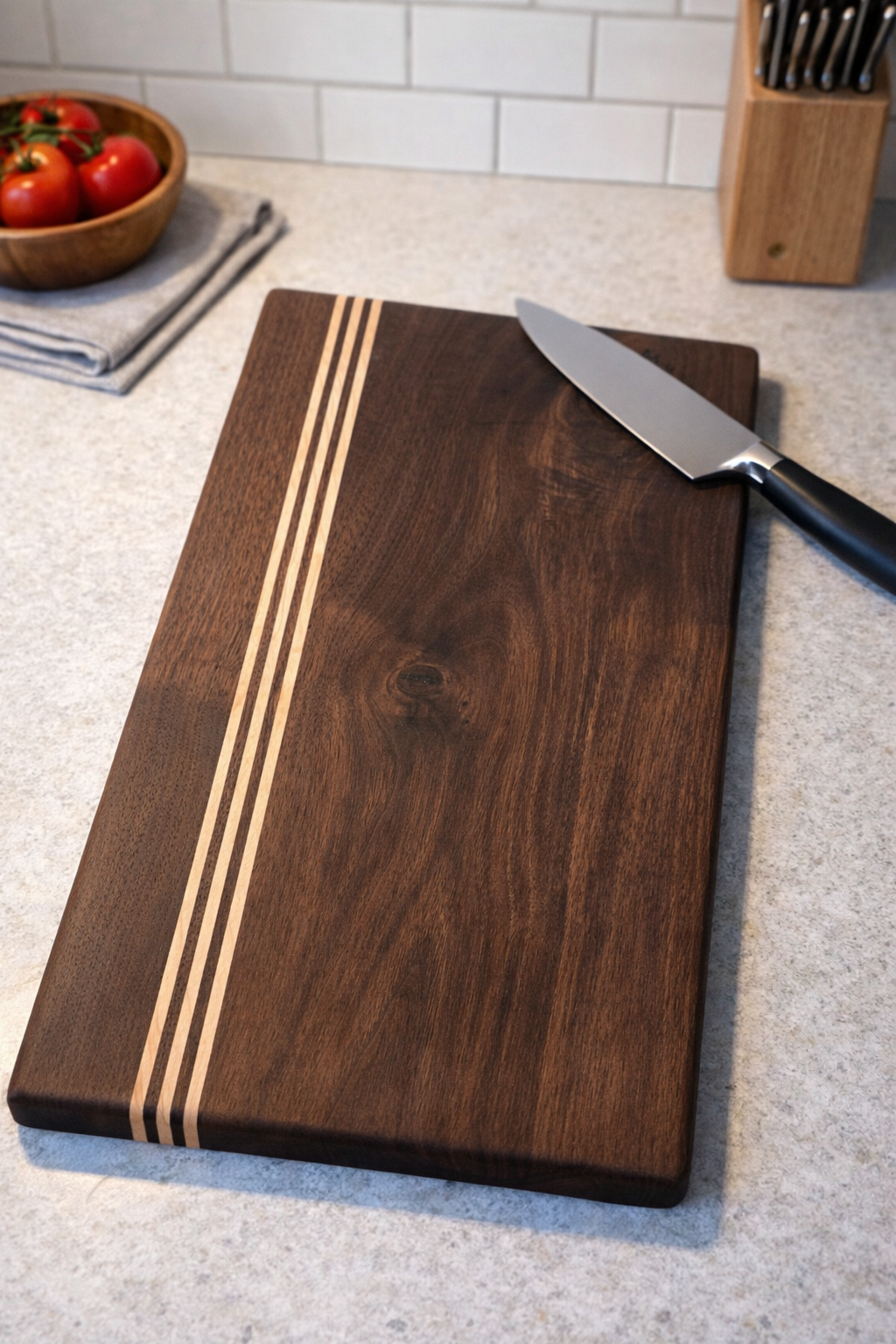 Handmade Walnut Cutting Board with Maple Accents