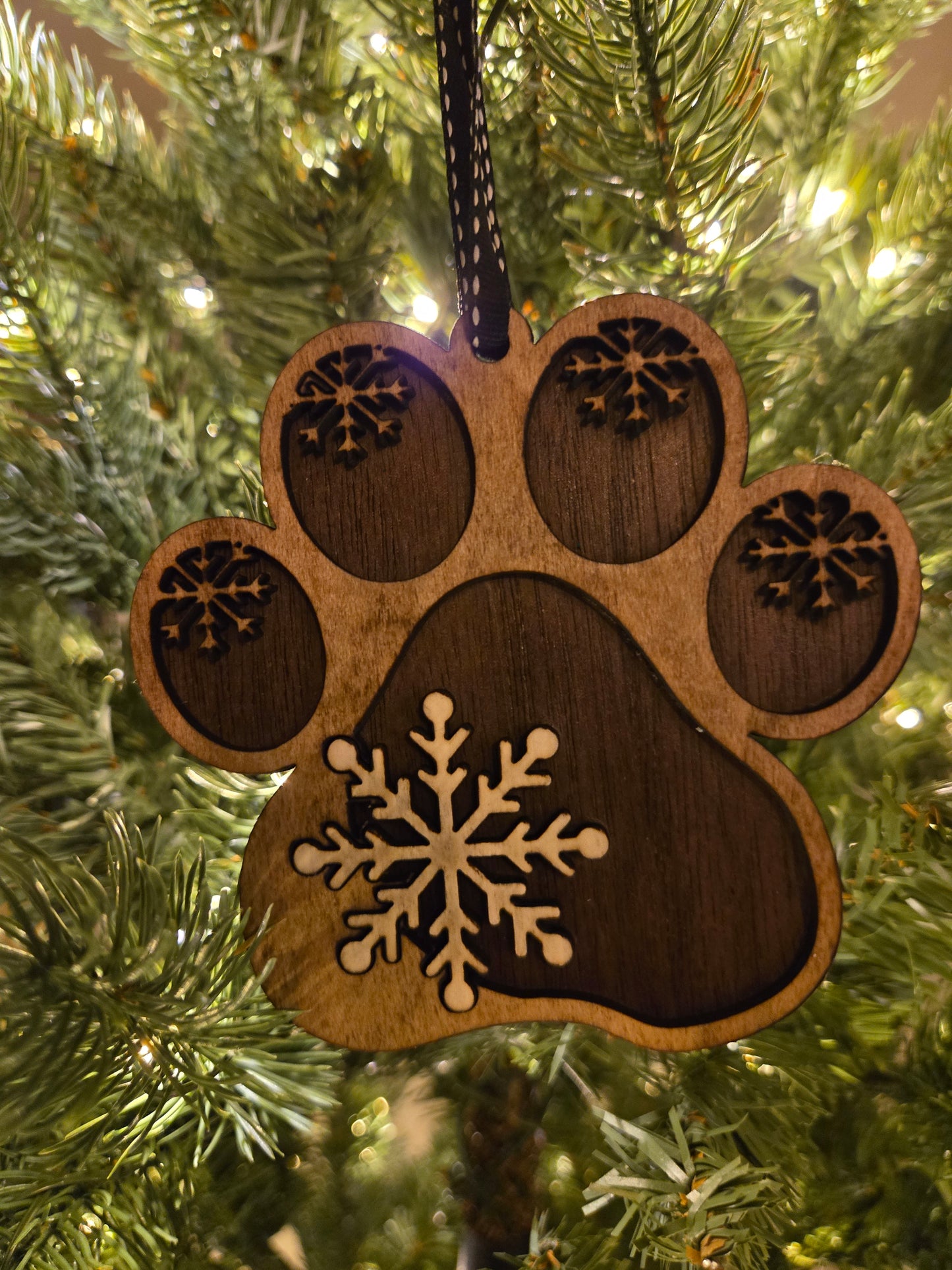 Dog Paw Ornament w/ Snowflakes