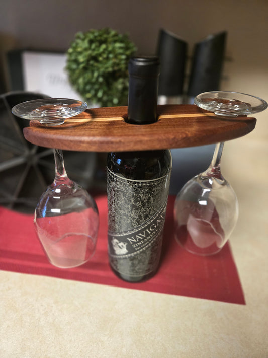 Hardwood Wine Bottle and Glass Caddy