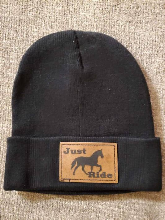 Just Ride Beanie w/ Engraved Leather Patch - 4 Colors Available